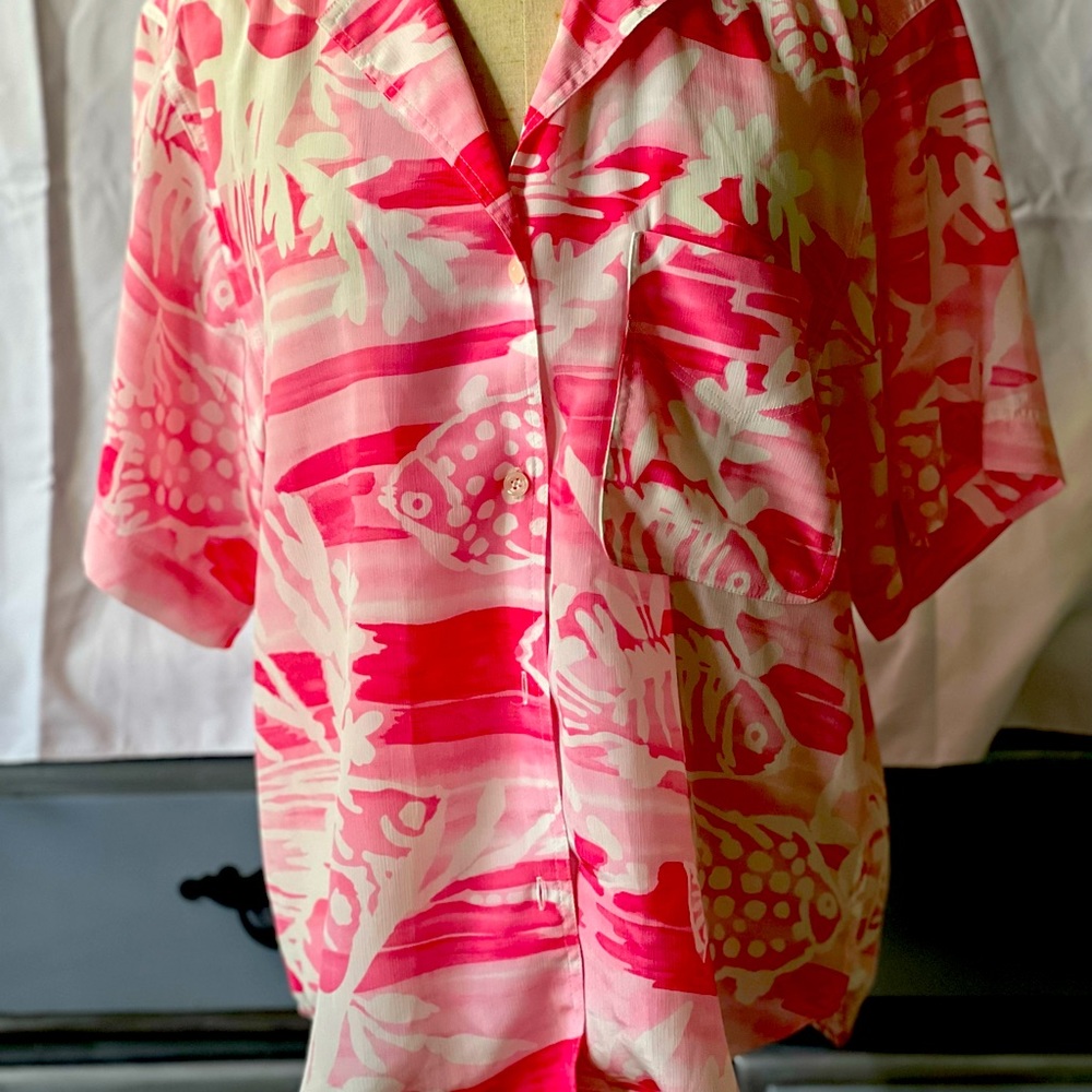 Christian Dior chemises shirt fish and leaf size 6 pink